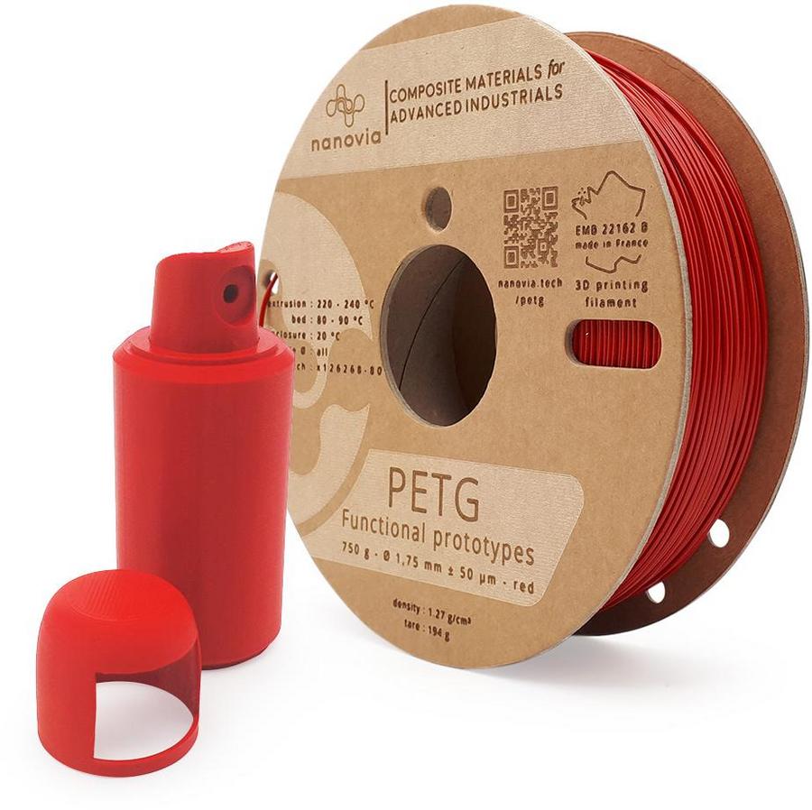 Filament 3 D PETG Nanovia - 1,75 mm - rouge - 0,750 kg - l'unité