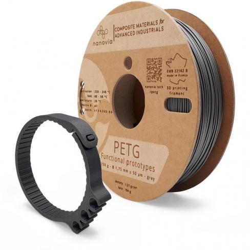 Filament 3 D PETG Nanovia - 1,75 mm - gris - 2 kg - l'unité