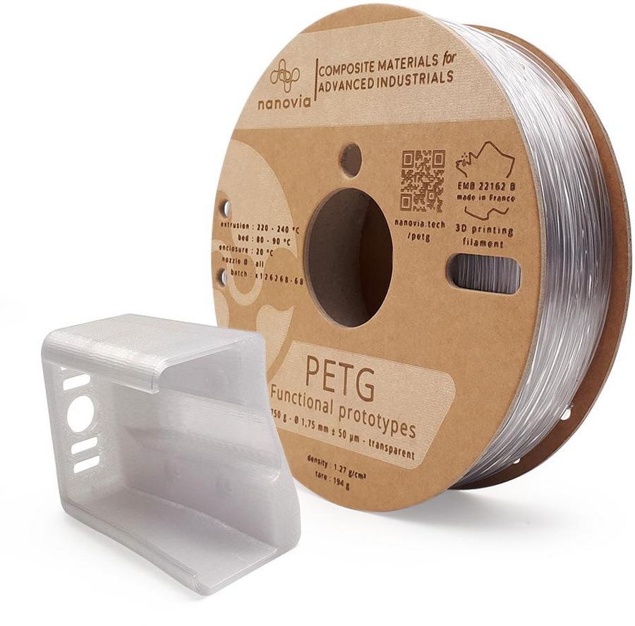 Filament 3 D PETG Nanovia - 1,75 mm - naturel - 2 kg - l'unité