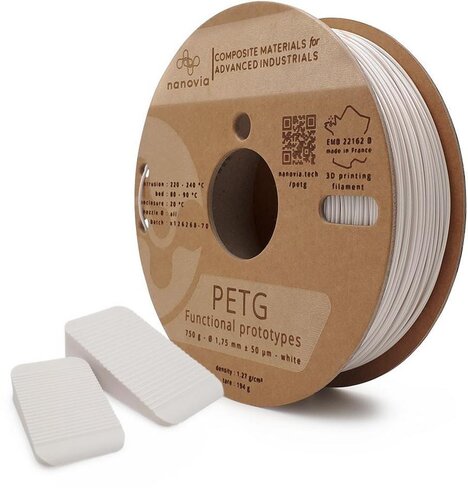 Filament 3 D PETG Nanovia - 1,75 mm - blanc - 8 kg - l'unité