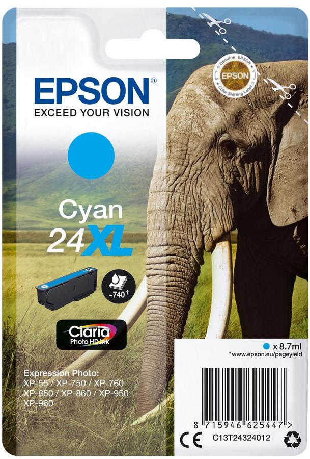 Cartouche d'encre Epson 24XL -C13T24324012 - cyan - l'unité