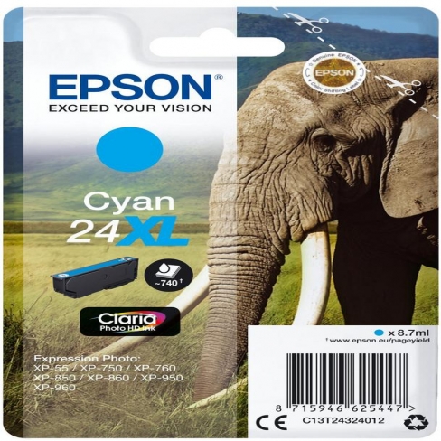 Cartouche d'encre Epson 24XL -C13T24324012 - cyan - l'unité