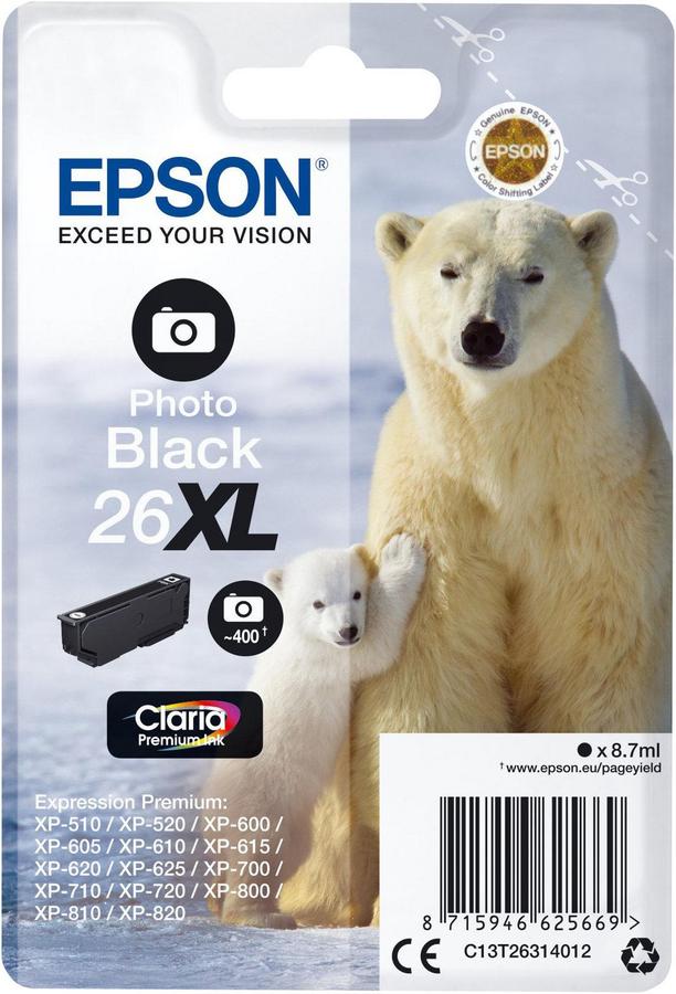 Cartouche d'encre Epson Ours Polaire C13T26314012 - Claria Premium XL - noir photo - l'unité