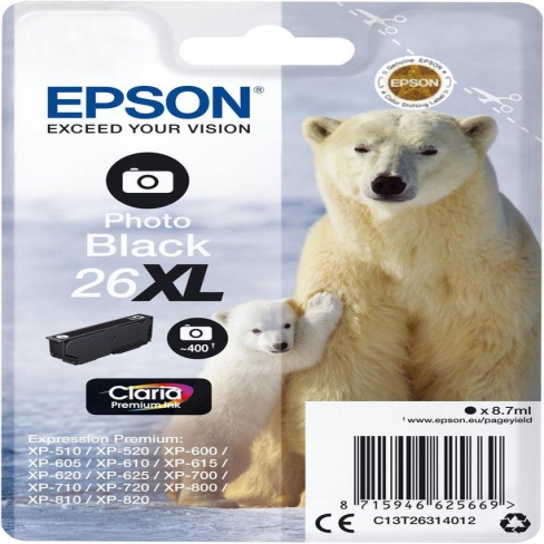 Cartouche d'encre Epson Ours Polaire C13T26314012 - Claria Premium XL - noir photo - l'unité