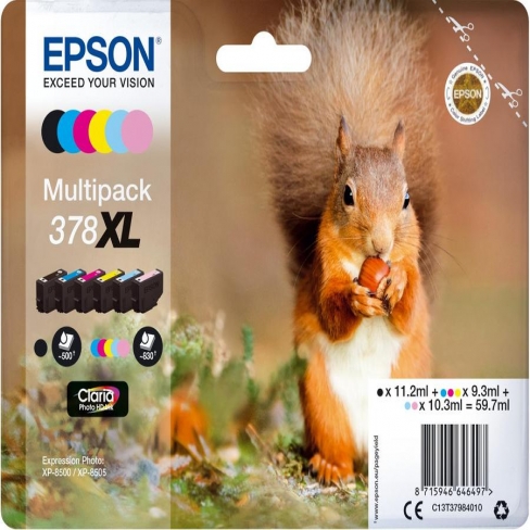 CART - T3798B - EPSON - 378XL - NOIR-CYAN-MAGENTA JAUNE-CYAN CLAIR - MAGENTA CLAIR