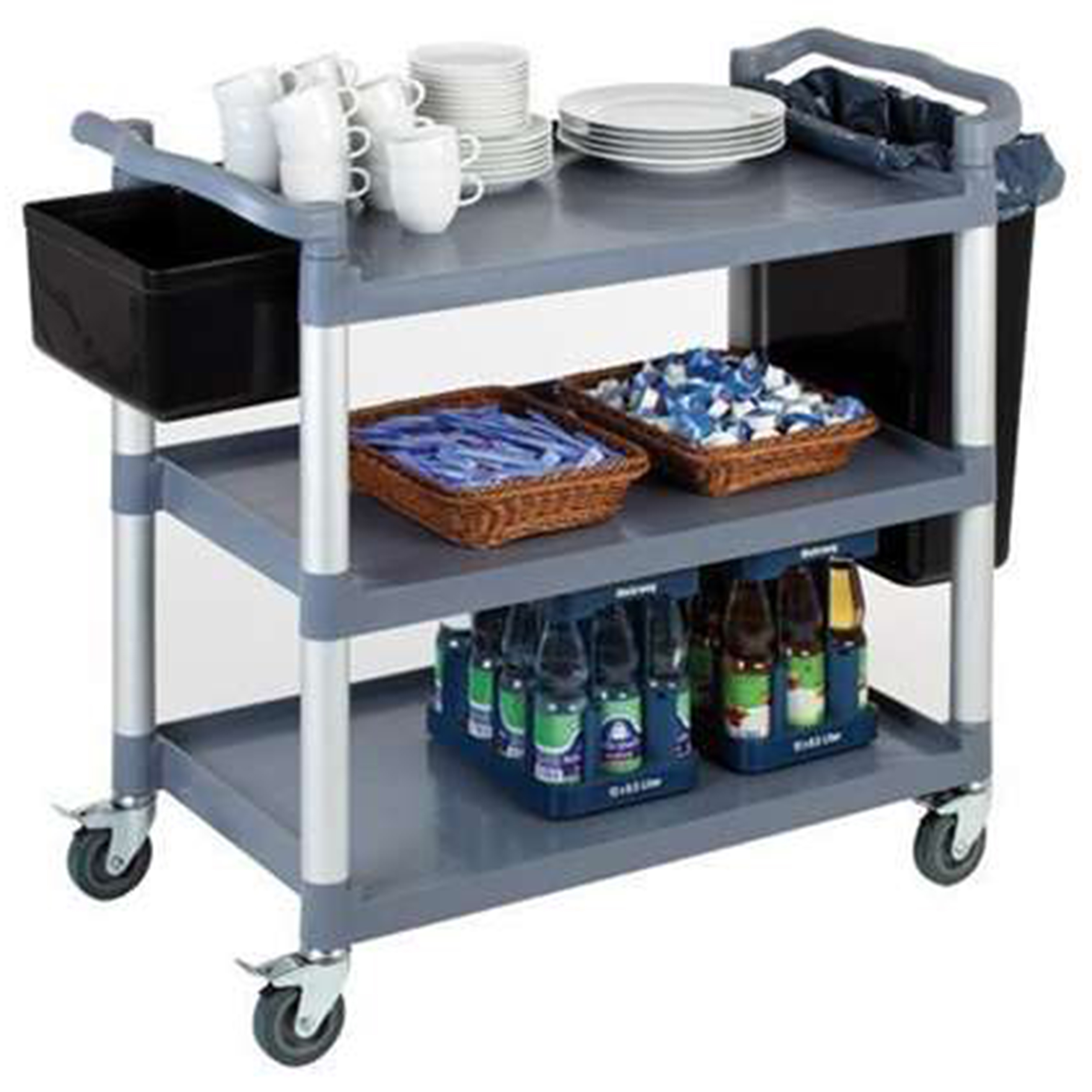 Chariot de service polypropylène 3 plateaux - bleu gris