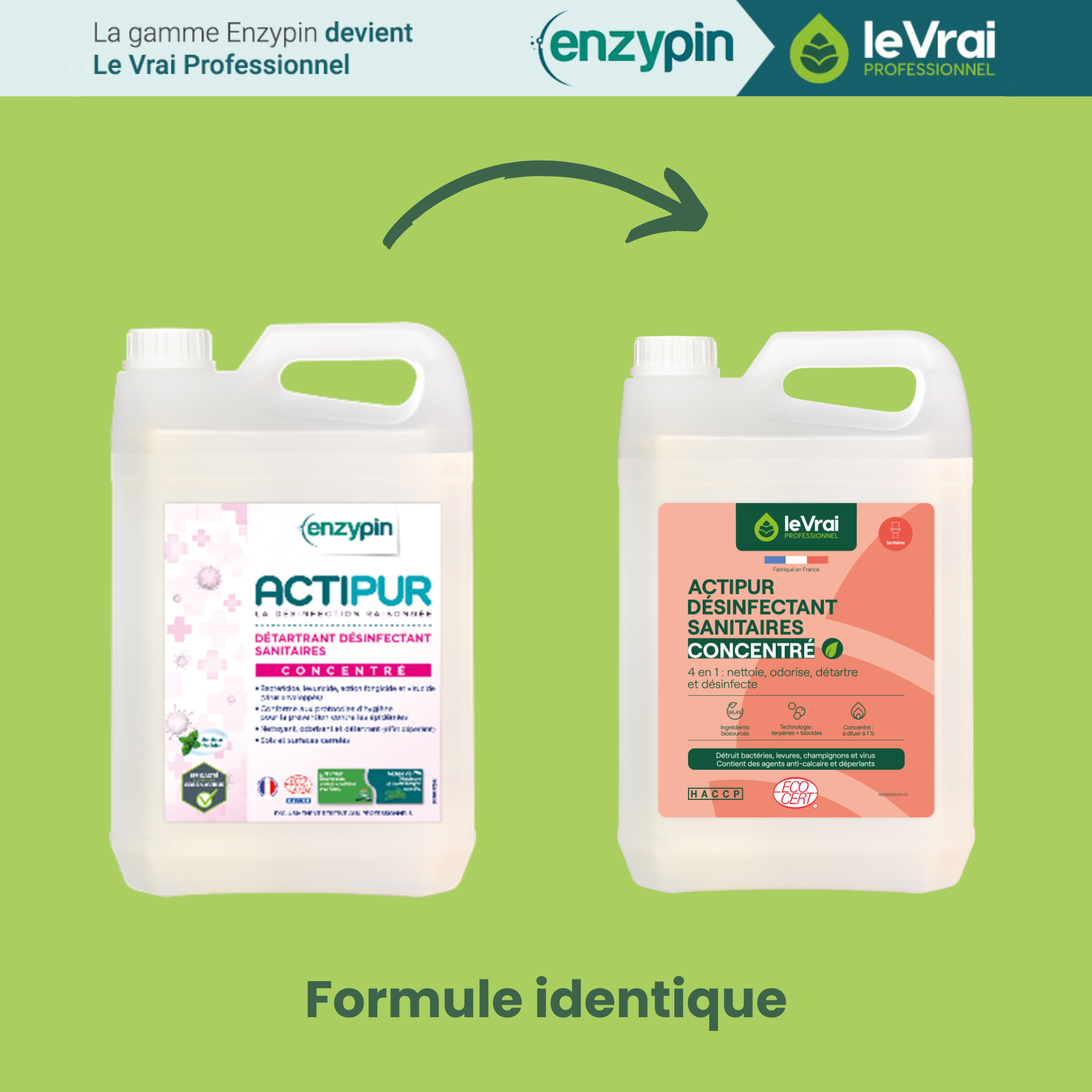 Détartrant désinfectant sanitaires concentré Acti Pur PAE - Enzypin - carton de 4 x 5 l