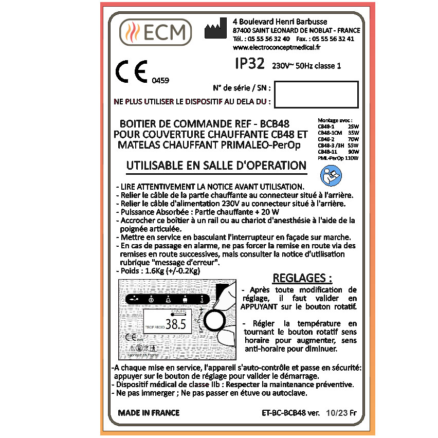 Générateur pour réchauffement du patient CB48 avec une couverture corps entier réutilisable