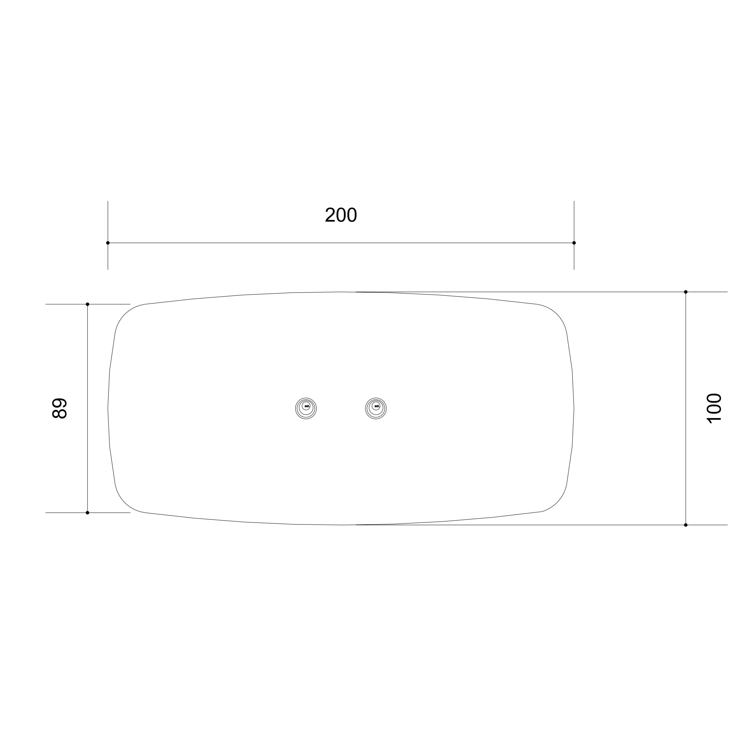Table de réunion ovale 8 places Arial - l. 200 x pr. 100 cm - 2 obturateurs - 4 pieds