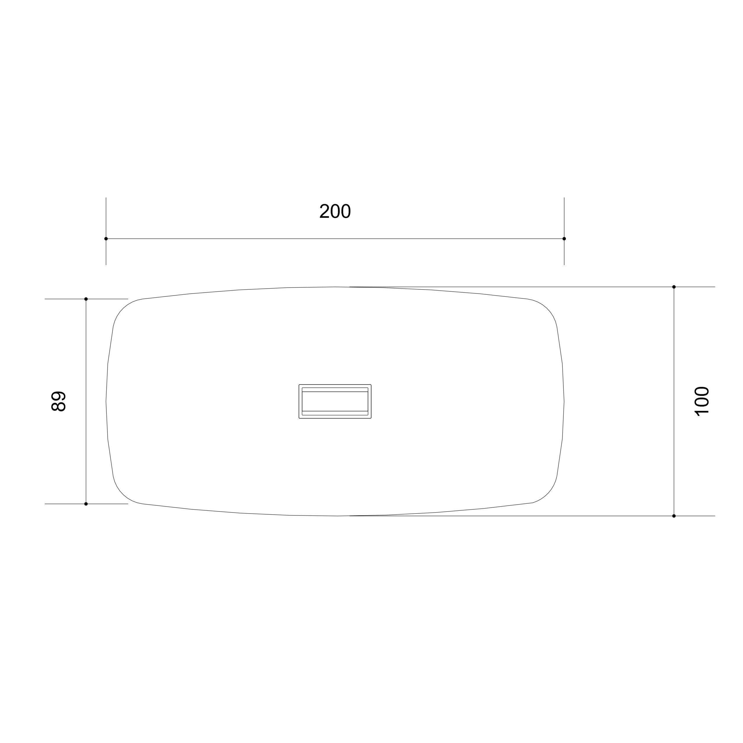 Table de réunion ovale 8 places Arial - l. 200 x pr. 100 cm - 1 trappe - 4 pieds