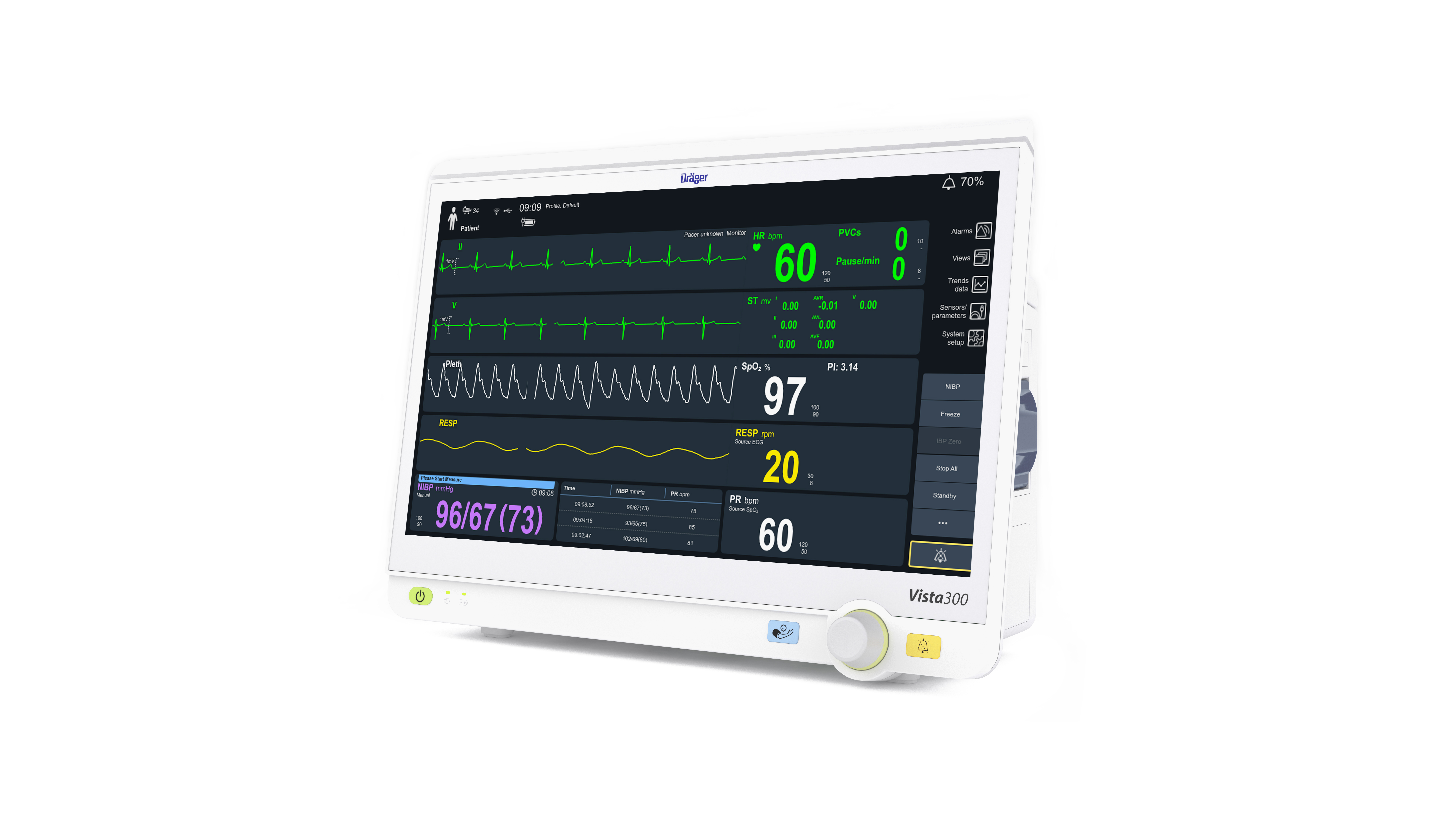 Moniteur Vista 300 - modèle A, Ecran 15 '', tactile - avec Câble ECG 3D + Tuyau PNI adulte + Capteur SpO2