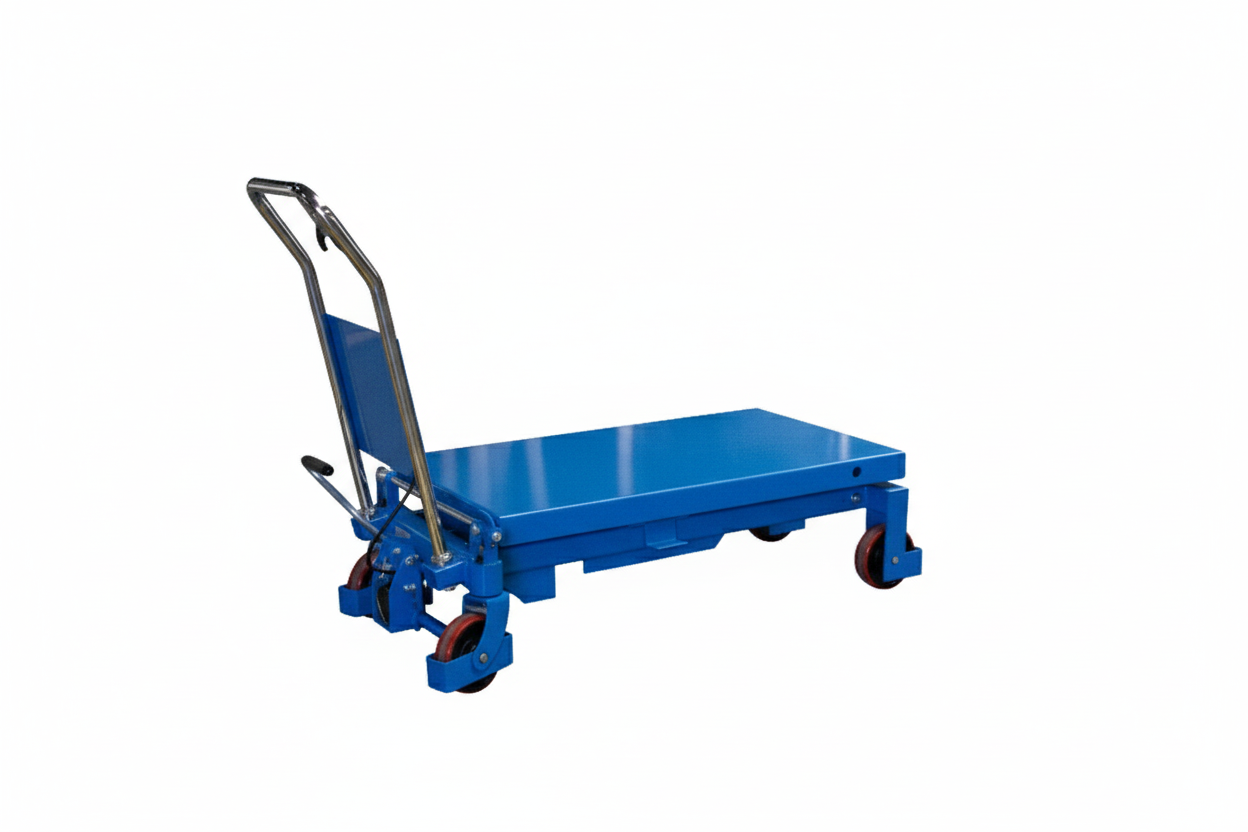Table élévatrice simple ciseaux - 1000 kg - 700 x 450 mm - dossier repliable - levée hydraulique par pédale