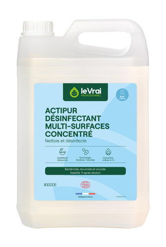 Détergent désinfectant virucide multisurfaces concentré Actipur - 1 carton de 4 bidons de 5 l