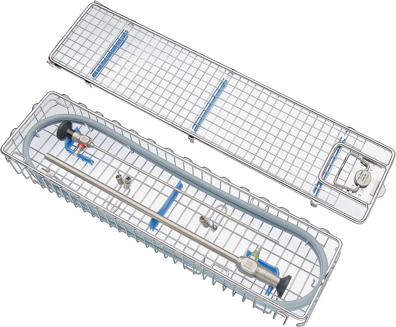 Container de stérilisation optique longueur utile inf 20 cm Panier inox stérilisable, couvercle, cales silicone