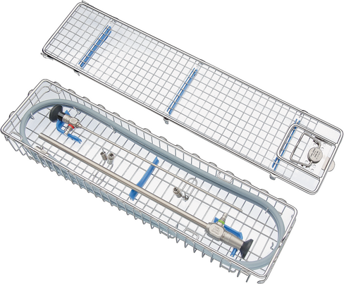 Container de stérilisation optique longueur utile inf 20 cm Panier inox stérilisable, couvercle, cales silicone