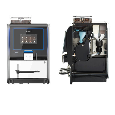 Machine à café avec broyeur de grains 2 bacs à raccordement à eau Animo - 250 conso/j.