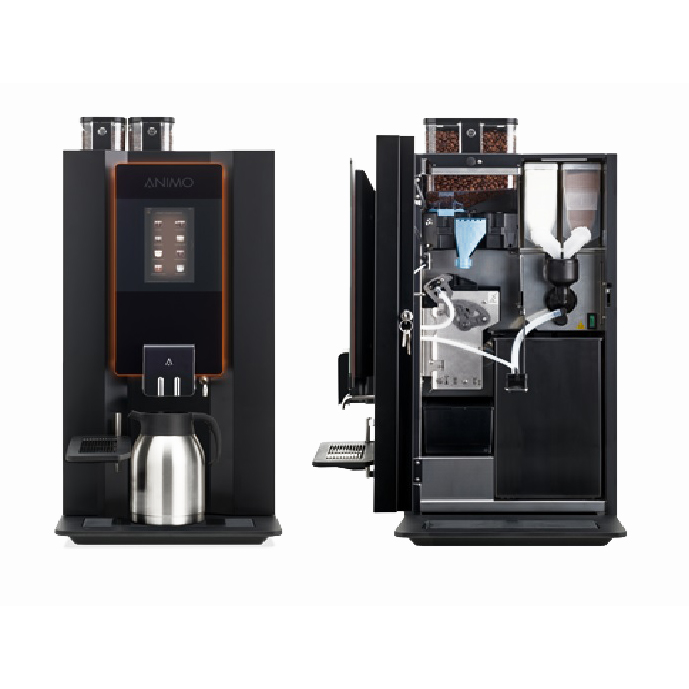 Machine à café avec broyeur de grains 2 bacs - Animo Optibean 12TS - tasses et pichets