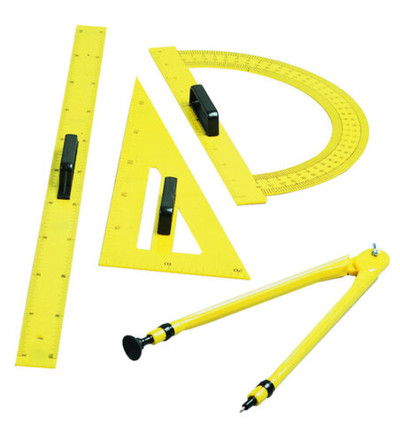 Outils de traçage - 1 compas, 1 rapporteur, 1 règle mètre et 1 équerre 60°