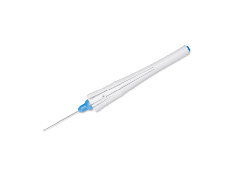 Micro ciseaux verticaux 25 gauge / Ø 0,5 mm - lot de 5 - à usage unique - livré stérile - code couleur : bleu