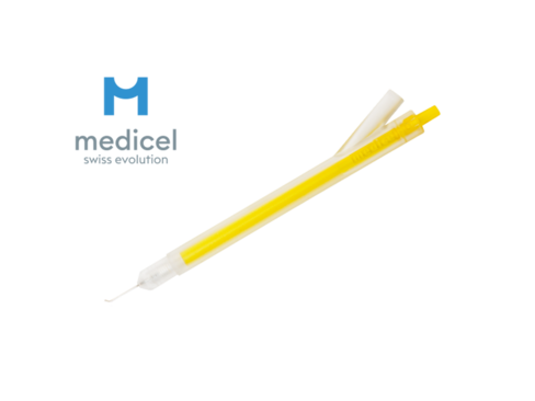 Pièce à main irrigation/aspiration usage unique - 1 asp coudé à 45° - 20G - orifice de 0 -35 mm avec asp poli.