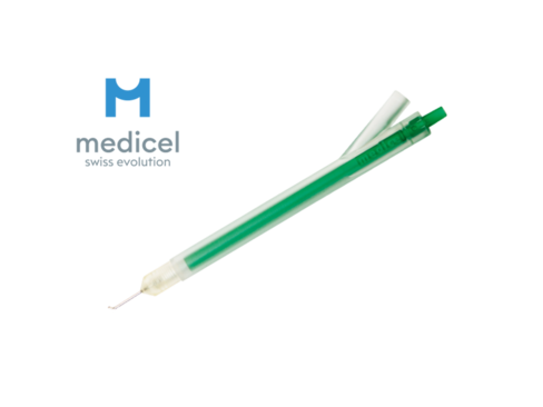 Pièce à main irrigation/aspiration usage unique - 1 asp coudé à 45° - 21G - orifice de 0 -35 mm avec asp poli.