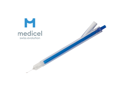 Pièce à main irrigation/aspiration usage unique - 1 asp coudé à 45° - 23G - orifice de 0 -30 mm avec asp poli.