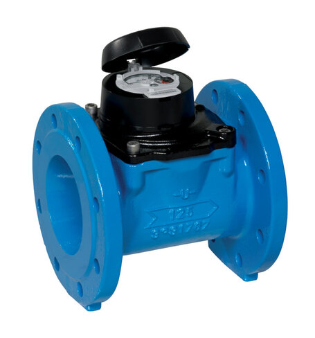 Compteur d'eau à hélice axiale Woltex DN125 - l. 250 mm - R160 - TVM MID - corps fonte cadran verre