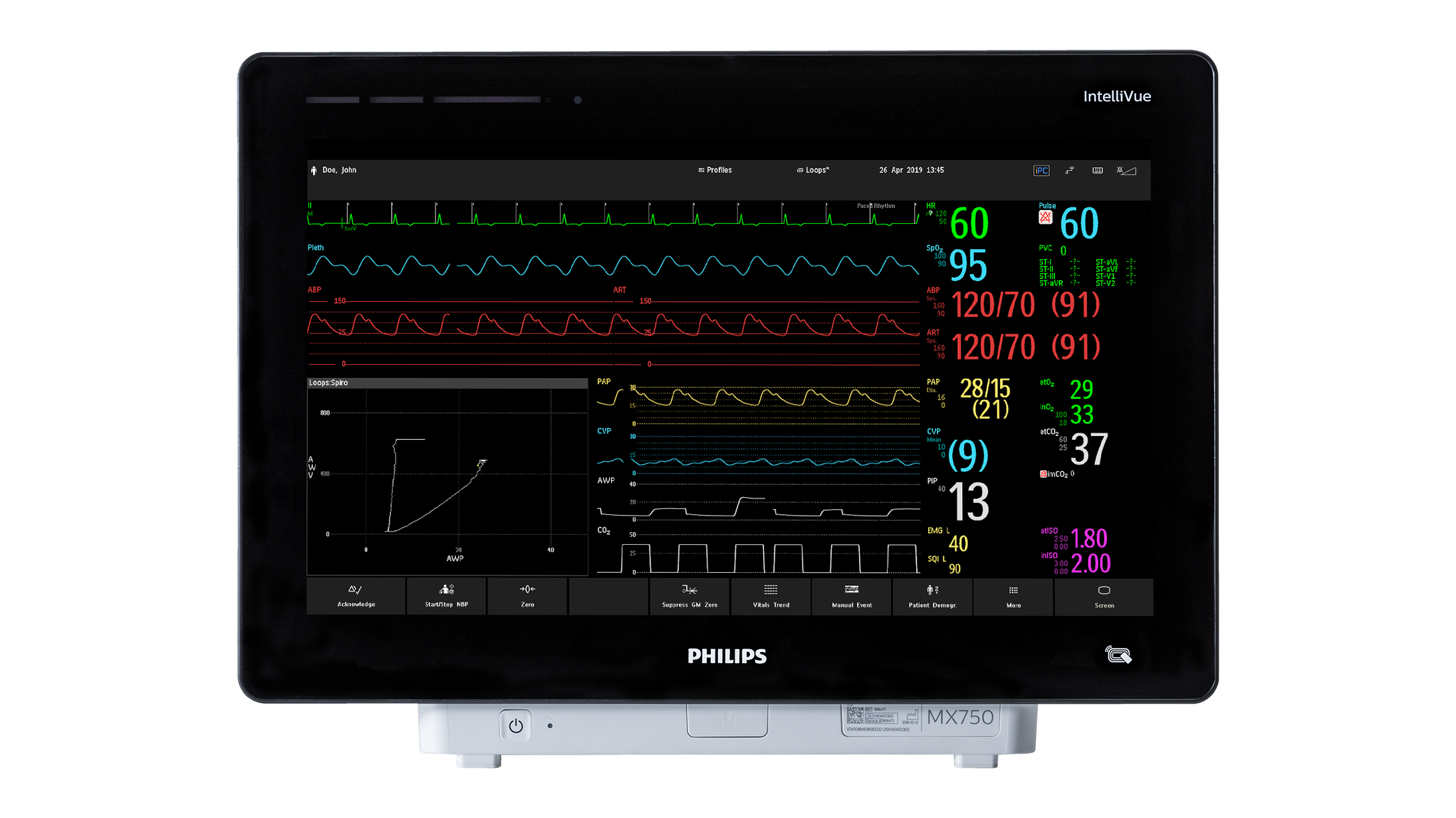 Moniteur IntelliVue MX750 [19 pouces 6 traces Anesthesie Rack Externe]