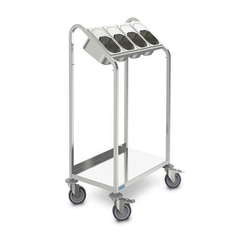 Chariot à couverts avec 4 bacs GN1/4 - plateforme basse