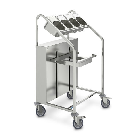 Chariot plateaux et couverts avec 4 bacs GN1/4 - plateforme réglable