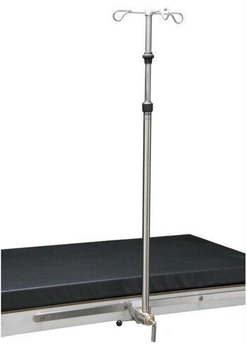 Tige porte-sérum télescopique inox 2 parties sur rail, 3 crochets