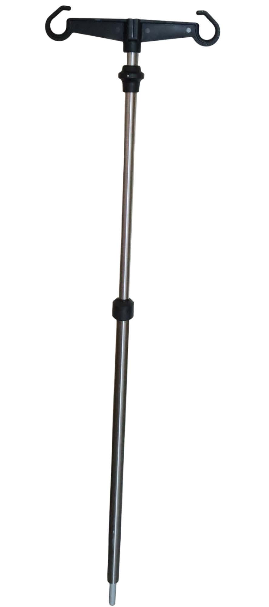 Tige porte-sérum télescopique inox 2 parties, 2 crochets