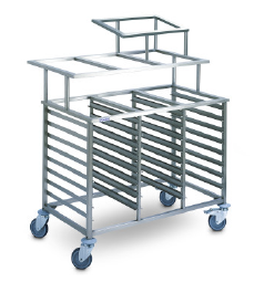 Chariot à glissières inox pour chaîne de conditionnement avec extension pour bacs GN1/1