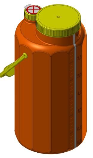 Flacon 3L pour urine 24h en polyéthylène marron gradué cape à vis et prise pour tube sous vide avec anse x 18