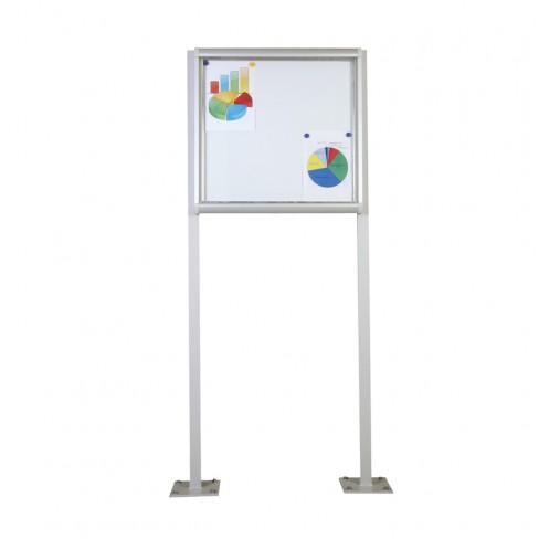 Piétement double à sceller au sol pour vitrine d'extérieur