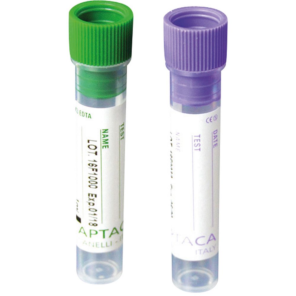 Tube de prélèvement pédiatriques avec EDTA K3, 1 ml, 12x56 mm, fond plat, capuchon violet x 1500