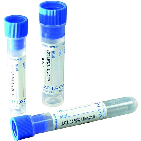 Tube de prélèvement avec héparine de lithium, 5ml, Ø12x86 mm, fond rond, capuchon bleu x 1000