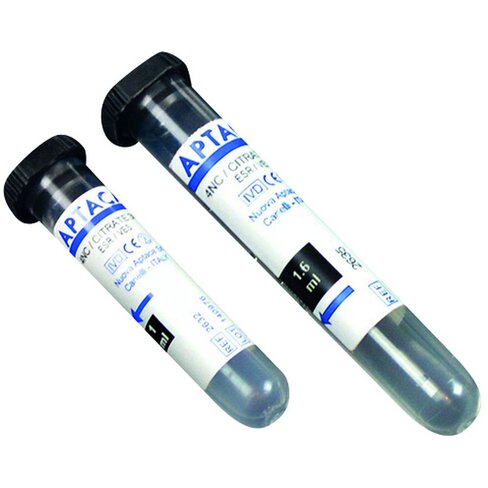 Tube pour vitesse de sédimentation avec 0,25 ml de citrate, Ø12x56 mm, fond rond, capuchon noir x 1000