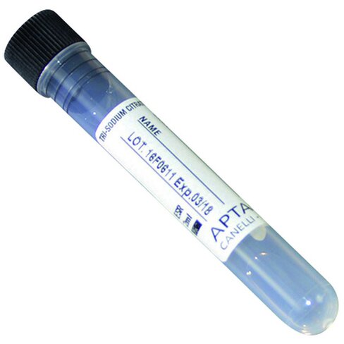 Tube avec 0,4 ml de citrate pour test de sédimentation, Ø13x75 mm, fond rond, bouchon noir x 1000