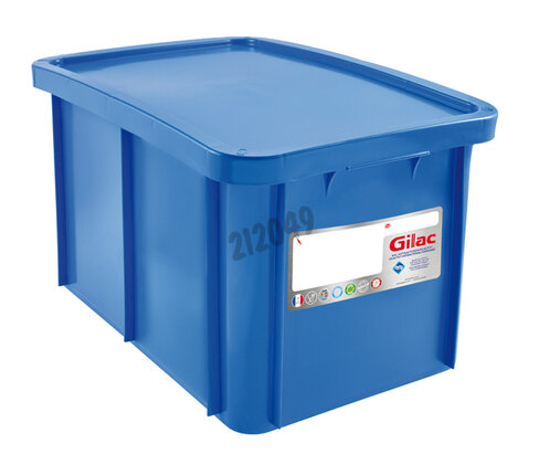 Bac rectangulaire avec couvercle PEHD 55l antibacterien bleu