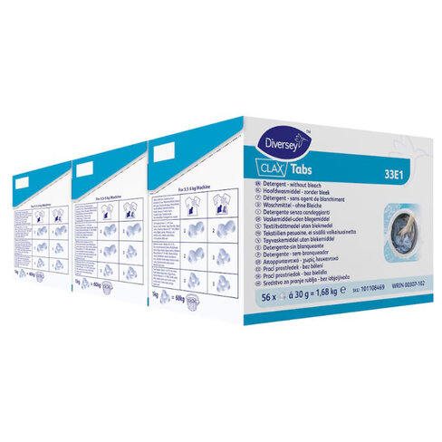 Lessive linge Clax Tabs 33E1 sans agent de blanchiment - Boîte de 56 tablettes - DIVERSEY