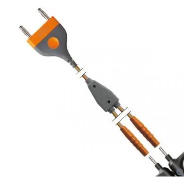 Câble bipolaire pour ciseaux bipolaires BIZZER ou ETHICON - double broche 28,58 mm - générateur BOWA, COVIDIEN, CONMED,