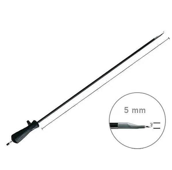 Crochet monopolaire pour coelioscopie - en forme de J renforcé - l. 360 mm - réutilisable - avec aspiration et