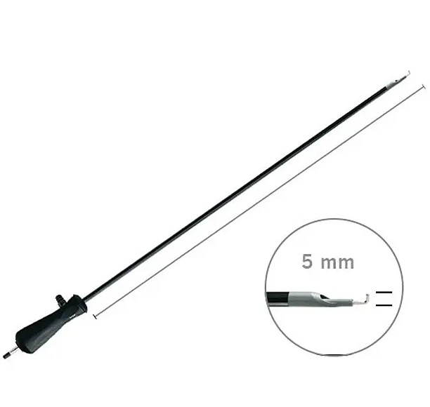 Crochet monopolaire pour coelioscopie - en forme de L fin - l. 360 mm - réutilisable - avec aspiration et bouchon