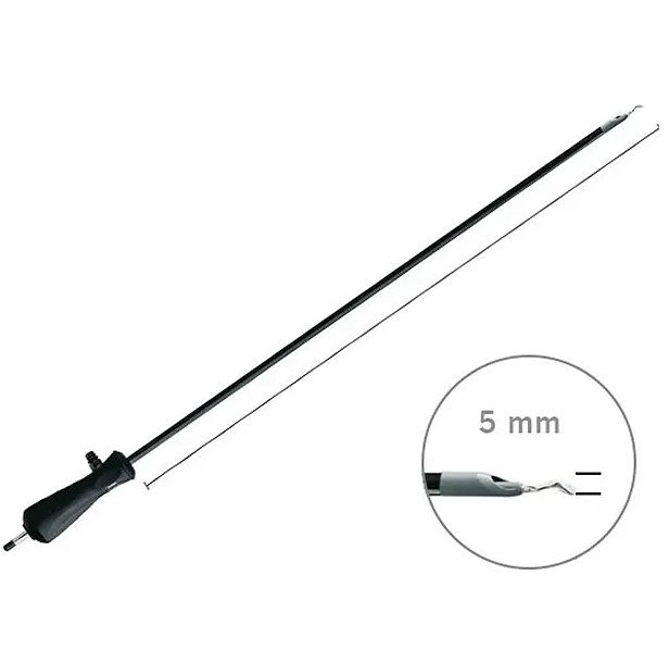 Crochet monopolaire pour coelioscopie - spatule - l. 360 mm réutilisable - avec aspiration et bouchon d'étanchéité