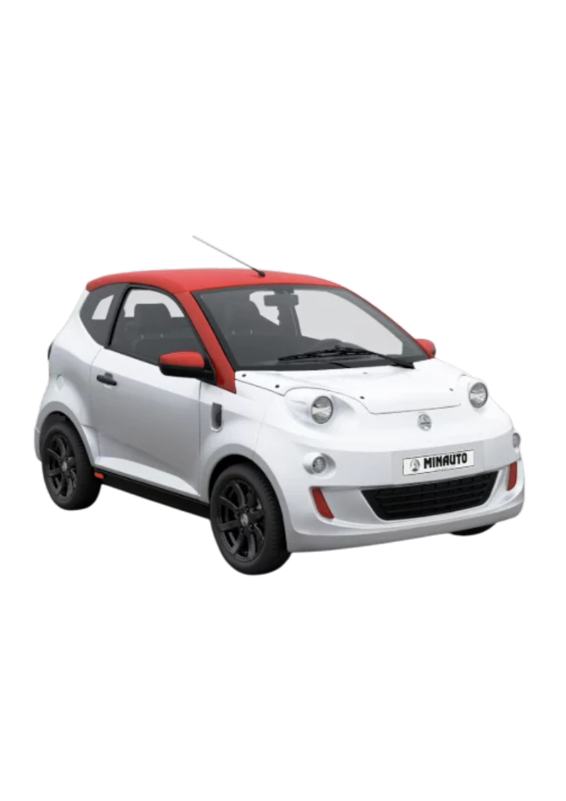 Véhicule électrique AIXAM - e-Minauto Chic - Homologation L6e - 5,54 kWh - 75 km - Blanc - Toit rouge nacré - Arrêt