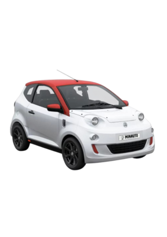 Véhicule électrique AIXAM - e-Minauto Chic - Homologation L6e - 5,54 kWh - 75 km - Blanc - Toit rouge nacré - Arrêt
