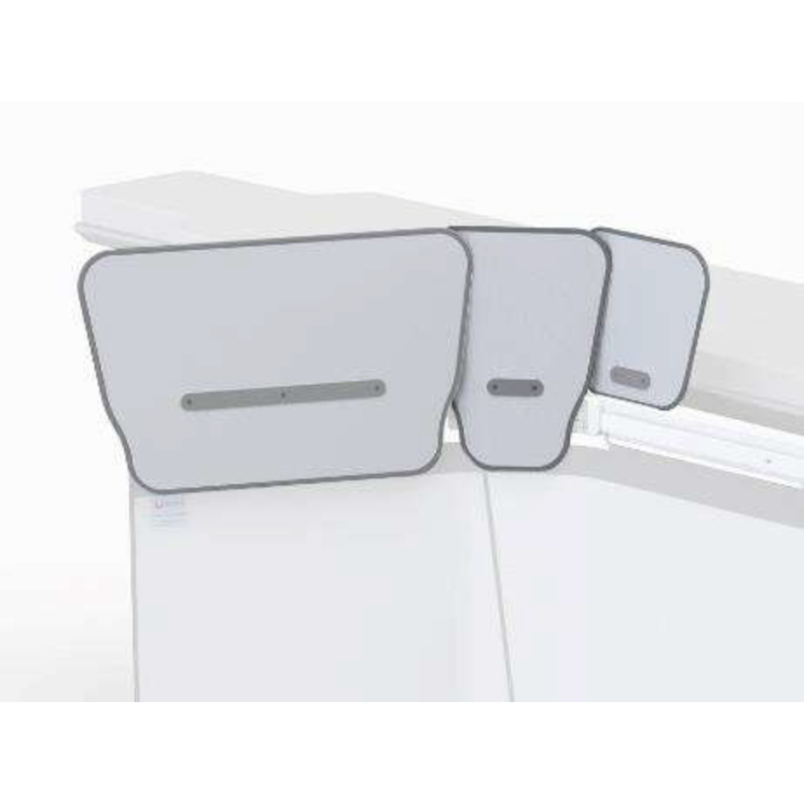 Jeu de 3 bavettes amovibles hauteur 34cm / 25cm au dessus du rail 1 larg. 57cm + 2 Larg. 27cm