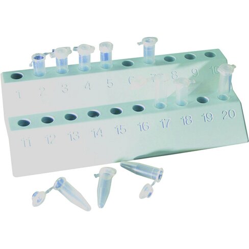 Portoir 2 niveaux en polypropylène blanc pour 20 microtubes