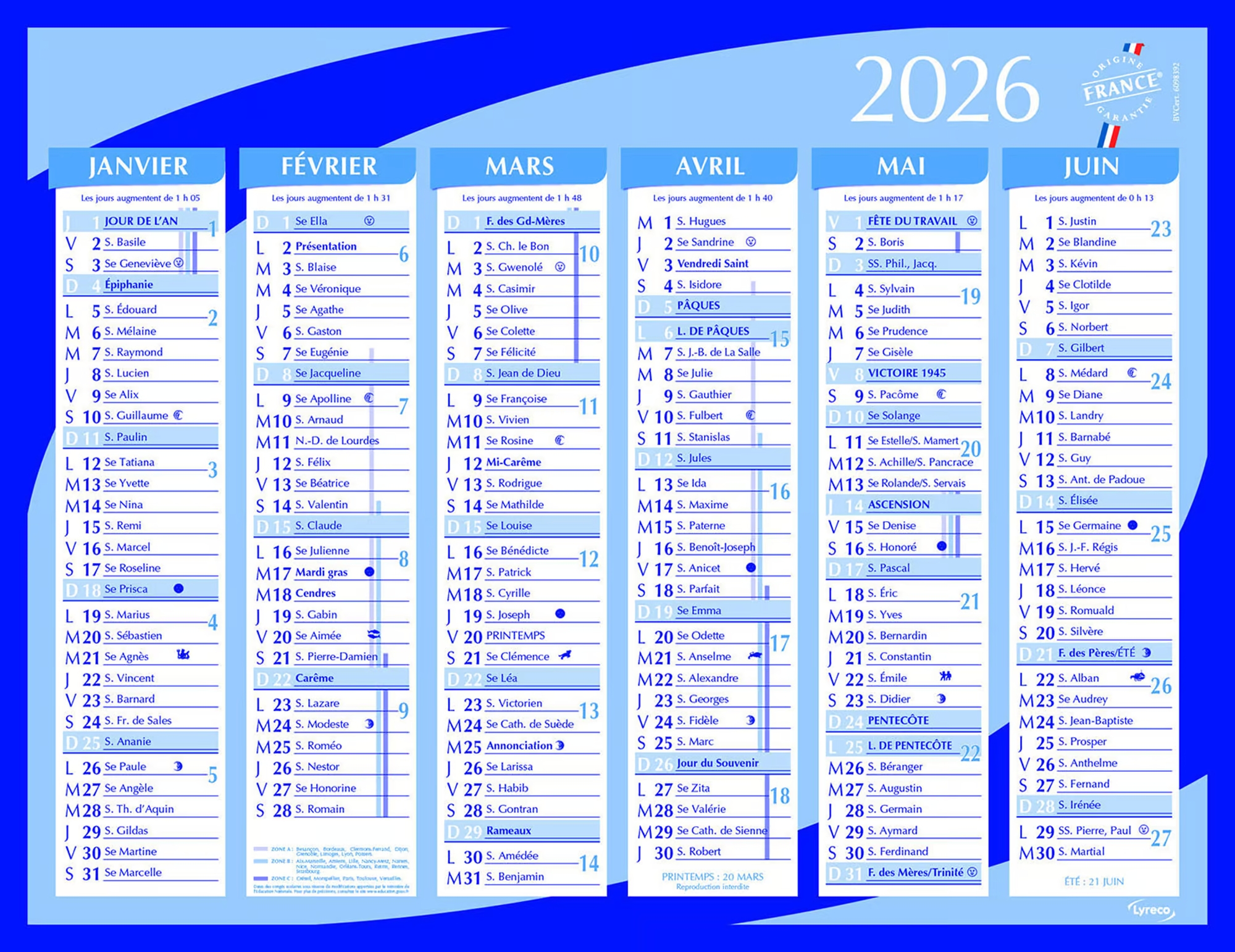 Calendrier petite lune Lyreco - 17 x 13,5 cm Lot de 15 calendriers